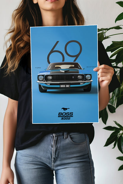 FORD MUSTANG BOSS | BLUE LEGEND #1 | CAR POSTER