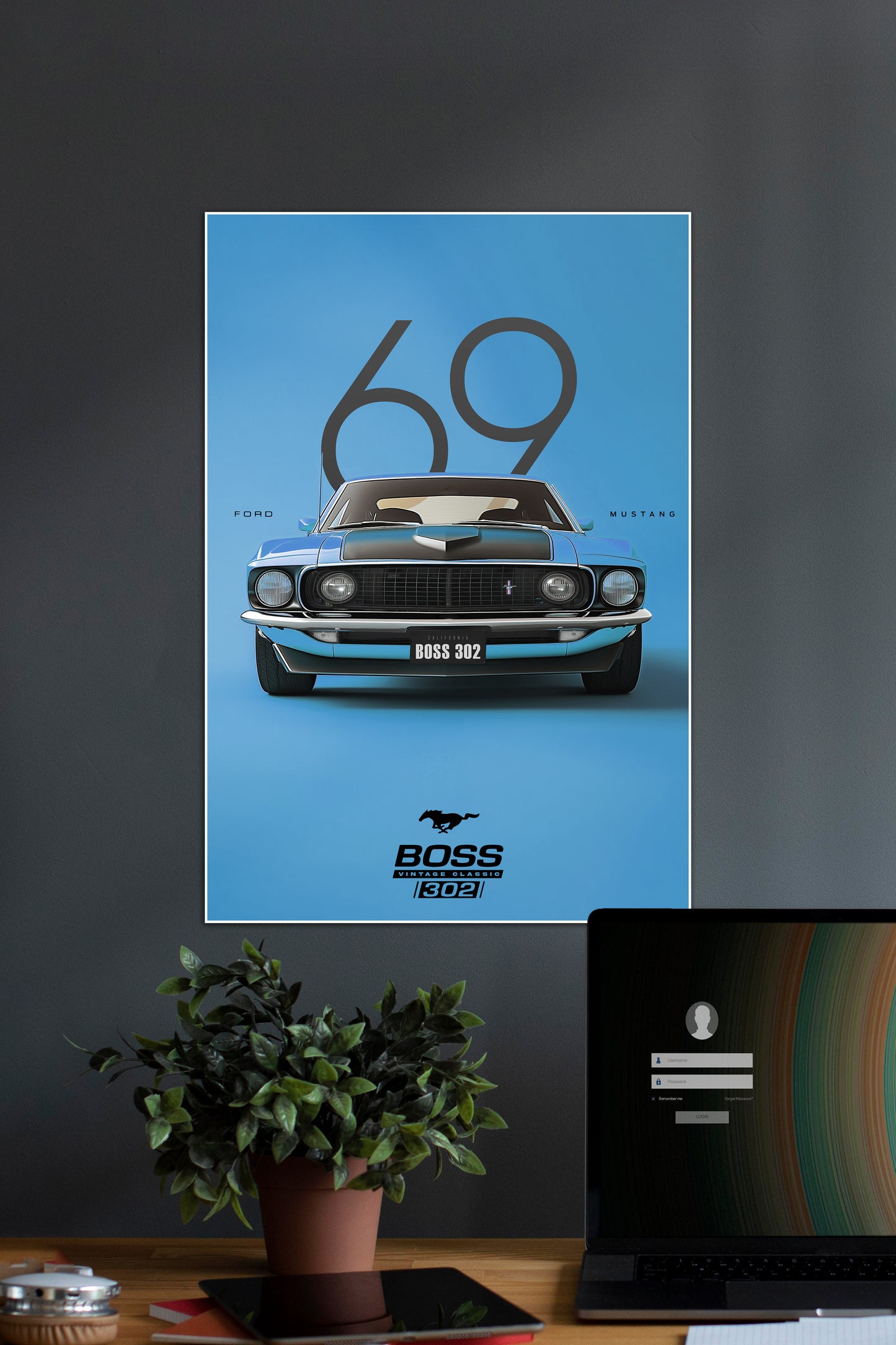 FORD MUSTANG BOSS | BLUE LEGEND #1 | CAR POSTER