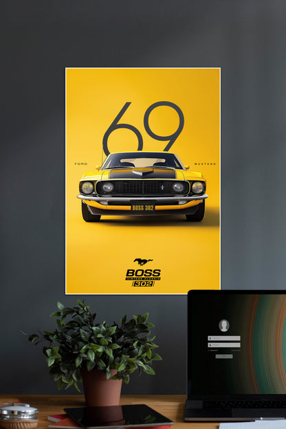 FORD MUSTANG BOSS 302 | CLASSIC AMERICAN MUSCLE | CAR POSTER