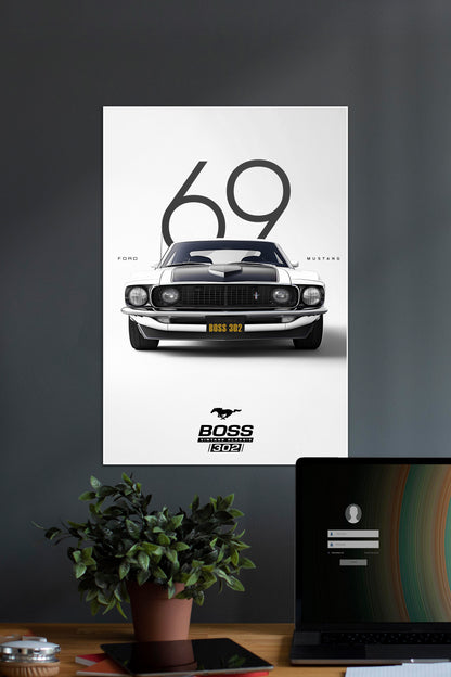 WHITE FORD MUSTANG BOSS | VINTAGE CAR #2 | CAR POSTERS