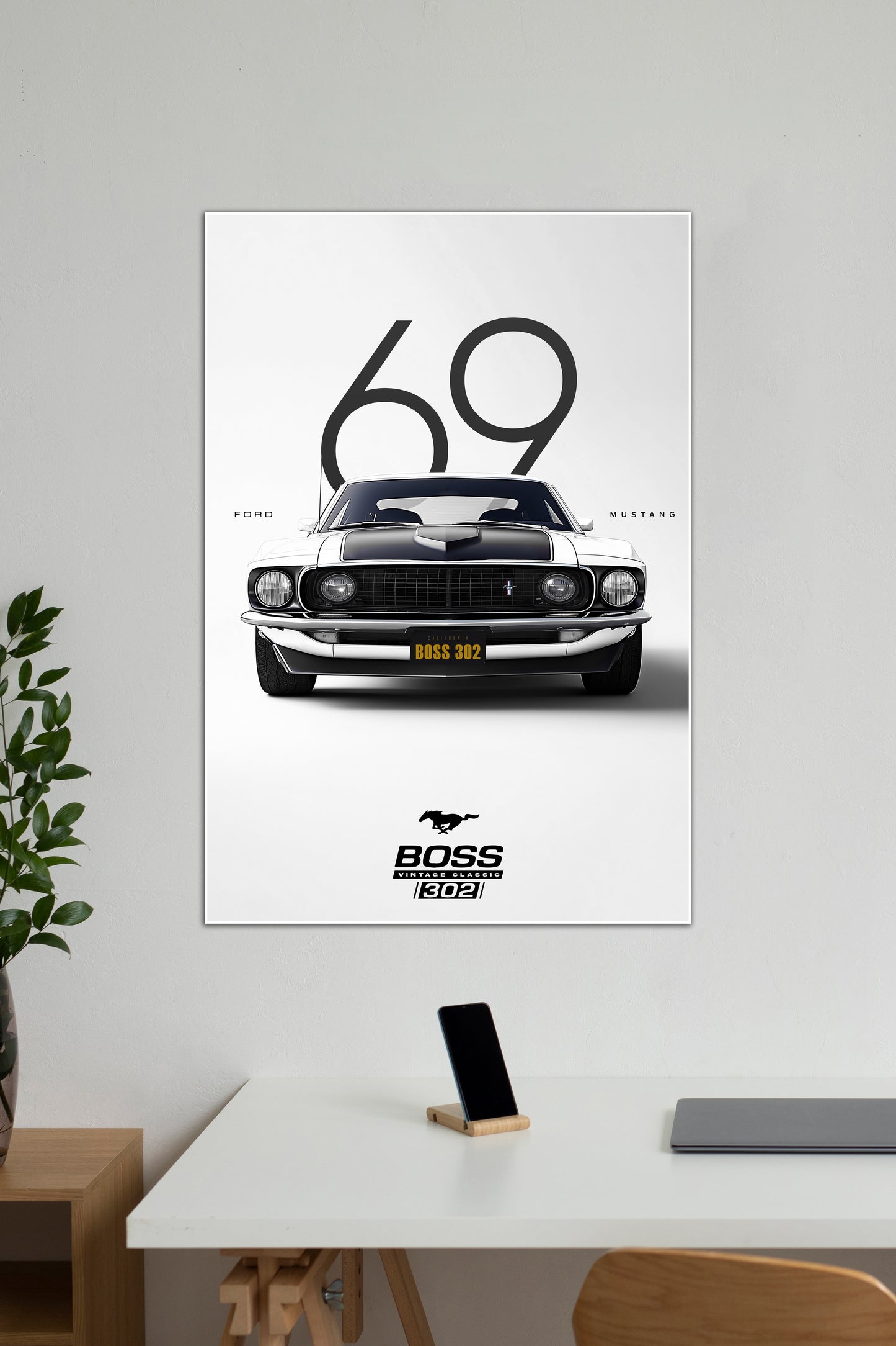 WHITE FORD MUSTANG BOSS | VINTAGE CAR #2 | CAR POSTERS